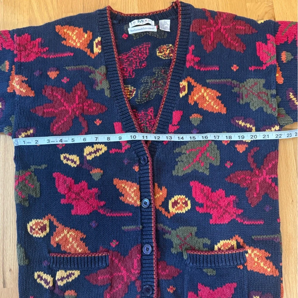 Le Moda Knitwear Hand Loomed Cotton Cardigan Leaves Fall Cottage Core Medium